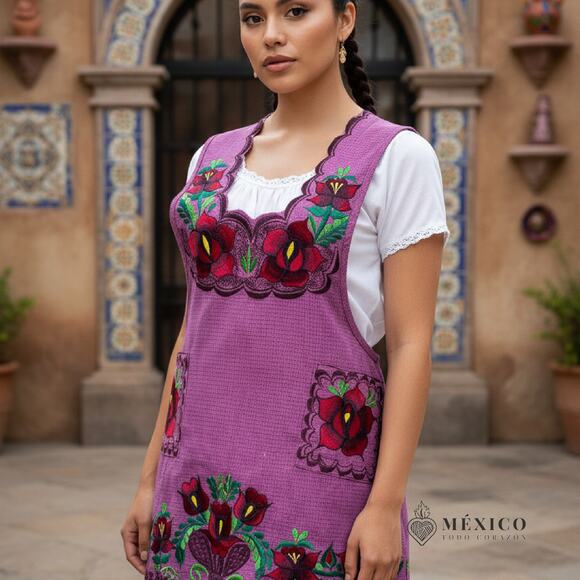 Mexican Folkloric apron embroidered one of a kind mexico todo corazon - Picture 5 of 11